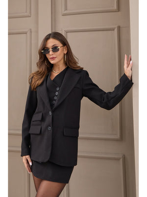 Siyah Premium Ceket Etek Kaşe Takım 40054-SİYAH