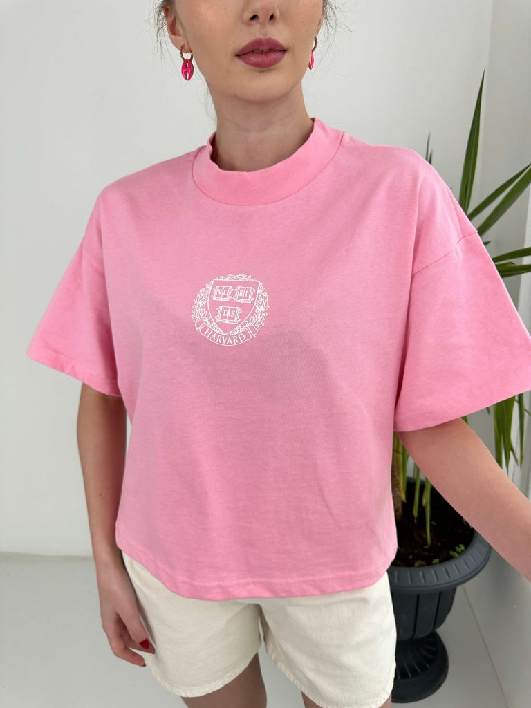 Pembe Harvard Baskılı Tshirt