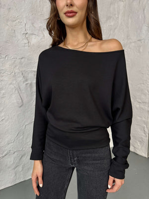 Siyah Kayık Yaka Modal Bluz 2540-Siyah