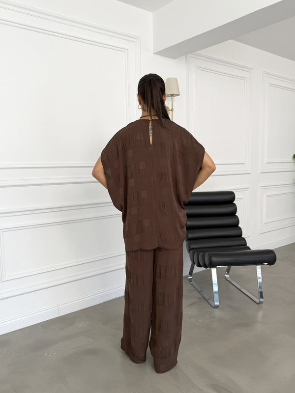 Kahverengi Premium Bluz Pantolon Takım 650005-Kahverengi