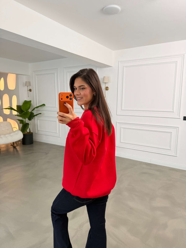 Kırmızı Teddy Nakışlı Sweat 10417-Kırmızı