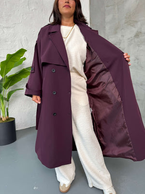 Mürdüm Kruvaze Detaylı Oversize Trençkot