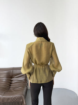 Olive Vatkalı Tencel Gömlek EY-5029-OLİVE