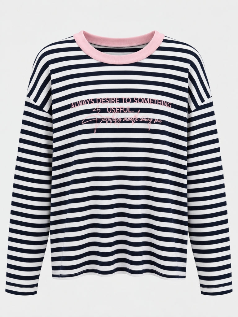 Lacivert Çizgili Pembe Baskılı Sweat M-1126-Lacivert
