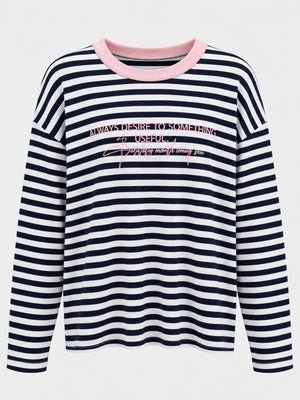 Lacivert Çizgili Pembe Baskılı Sweat M-1126-Lacivert
