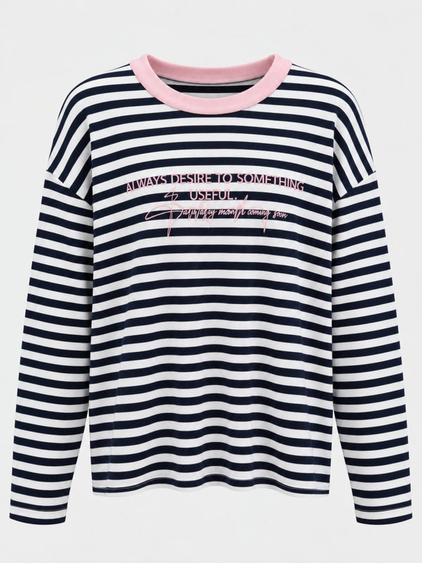 Lacivert Çizgili Pembe Baskılı Sweat M-1126-Lacivert
