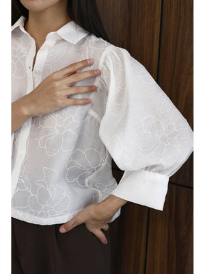 Ekru Çiçek Nakışlı Gömlek 8199-EKRU