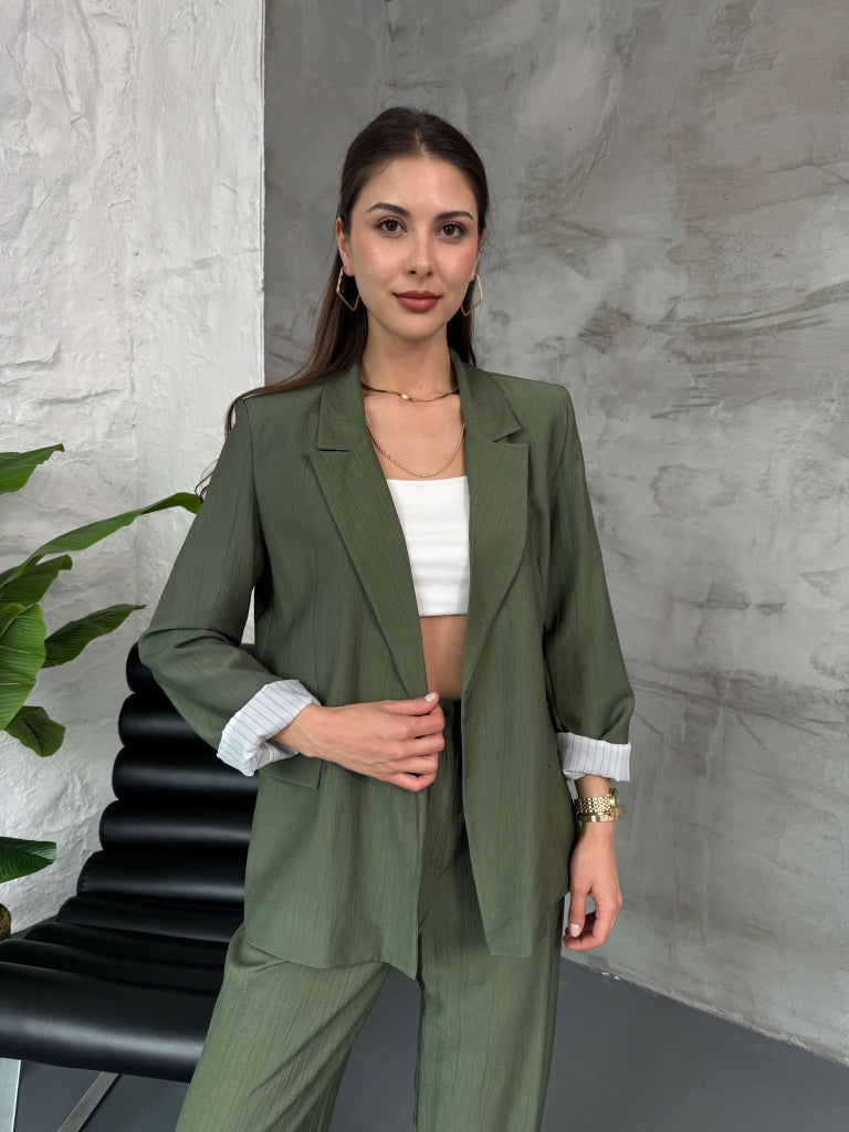 Haki Vatkalı Blazer Ceket