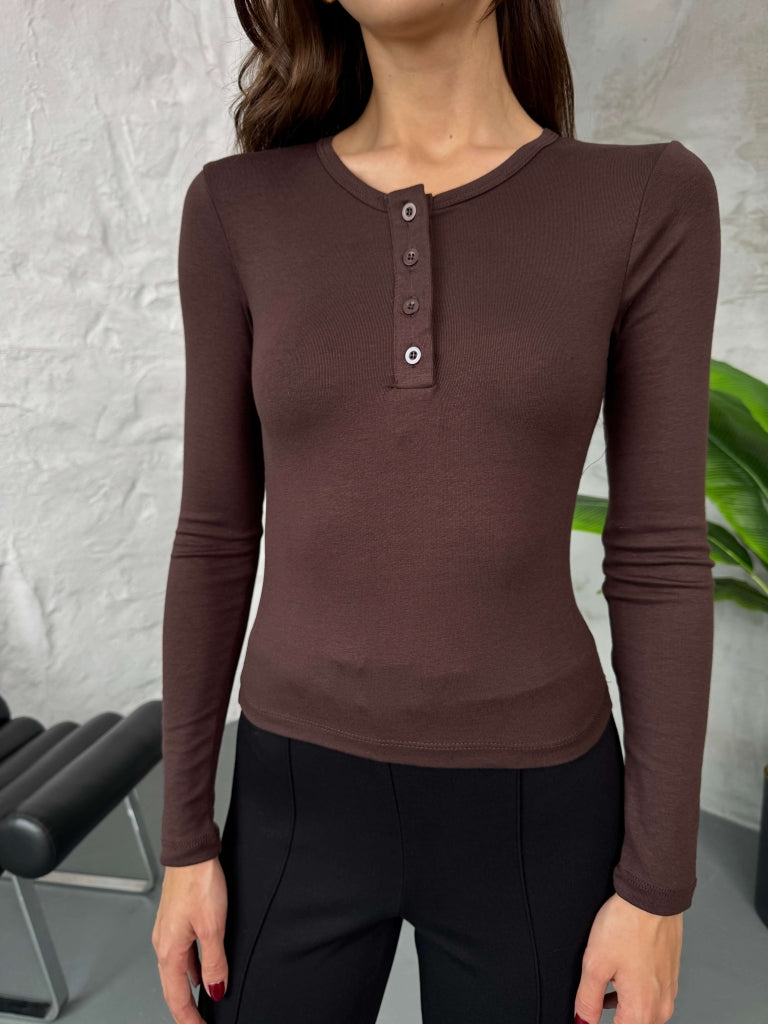 Acı Kahve Dört Düğmeli Body