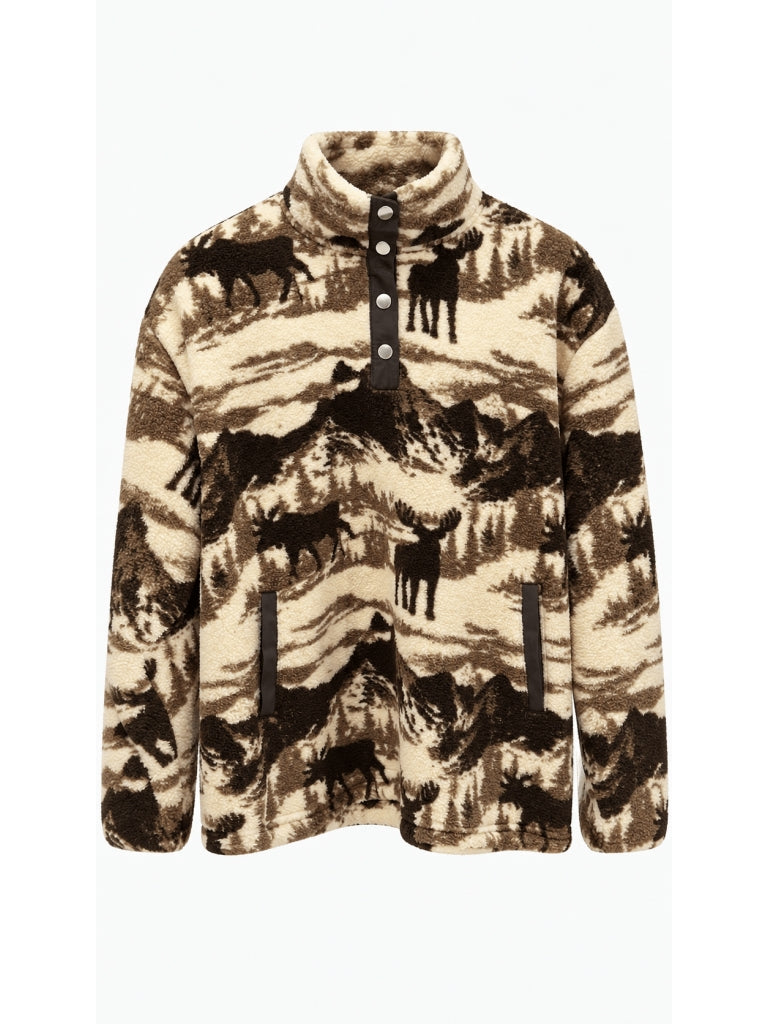 Kahverengi Geyik Desenli Çıtçıtlı Peluş Sweat M-4322-Kahverengi