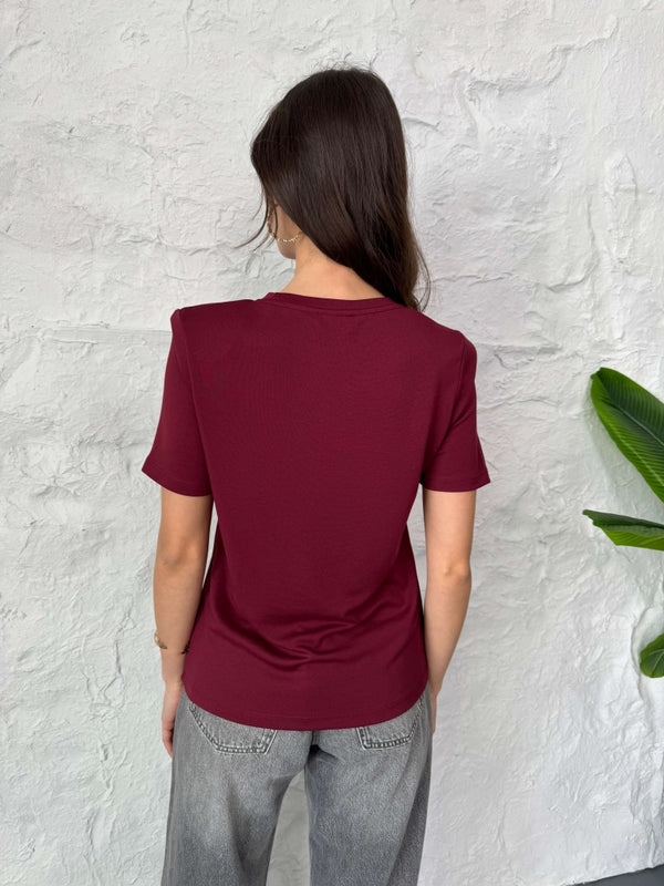 Bordo Vatkalı Modal Tshirt
