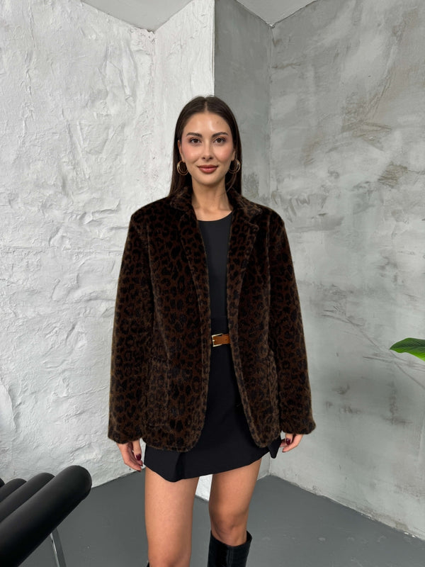 Leopar Kürklü Premium Blazer Ceket