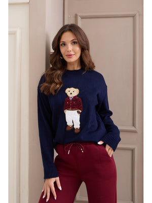 Lacivert Bear Detaylı Kazak