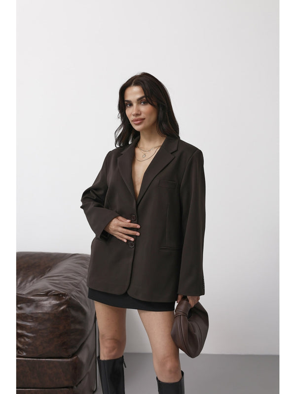Kahverengi Çift Düğmeli Blazer Ceket EY261001-Kahverengi