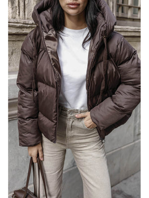 Kahverengi Fermuarlı Şişme Mont 2059-Kahverengi