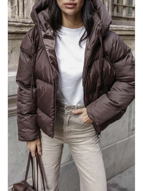 Kahverengi Fermuarlı Şişme Mont 2059-Kahverengi