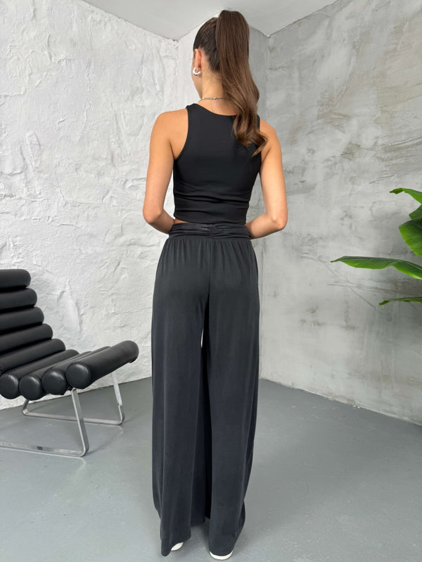 Füme Beli Çapraz Detay Modal Pantolon 30272-Füme