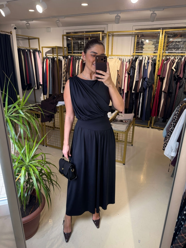 Lacivert Bel Detaylı Drapeli Elbise 8228-Lacivert