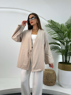 Taş Gabardin Bağlamalı Kimono Ceket