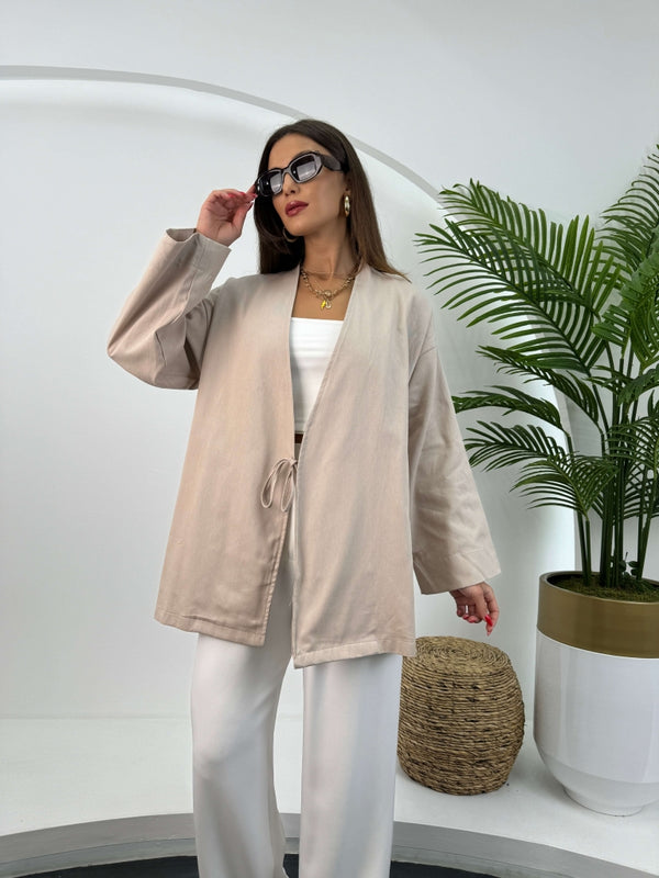 Taş Gabardin Bağlamalı Kimono Ceket