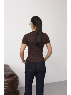 Kahverengi Taş Baskılı Body EY137-Kahverengi