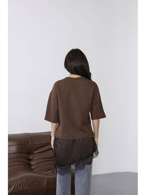 Kahverengi Dantelli Bluz 0771-Kahverengi