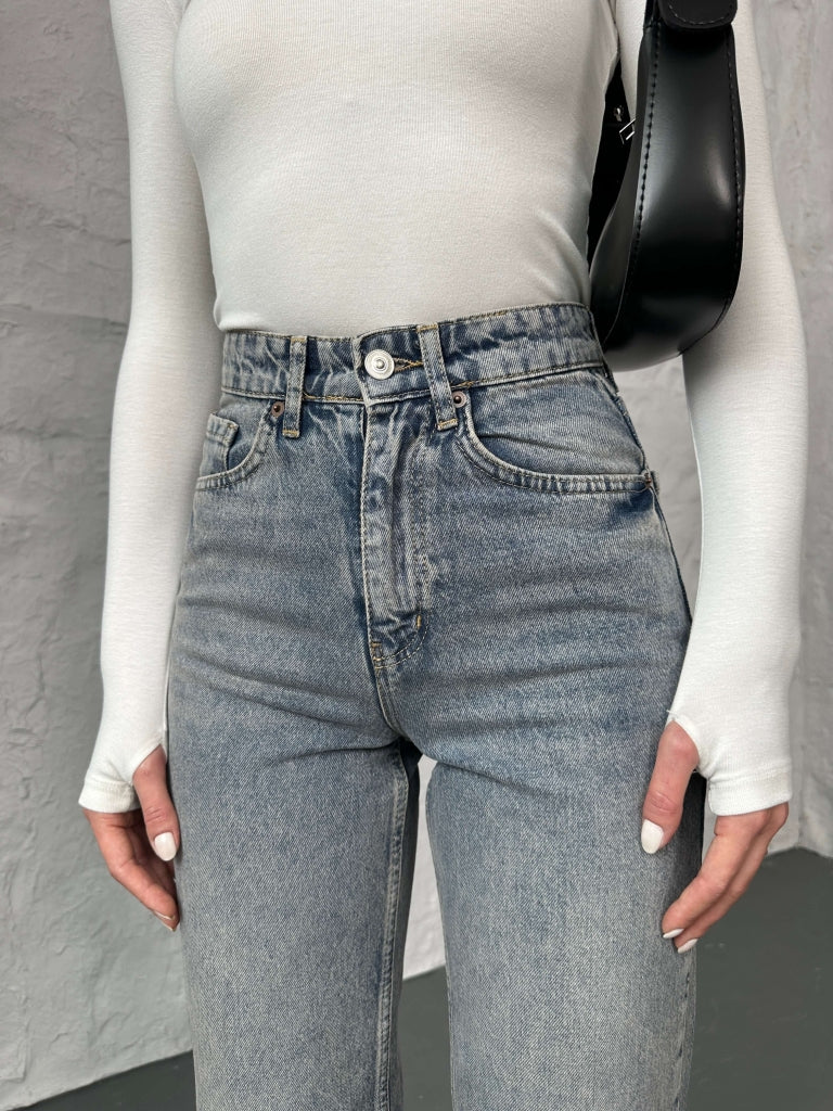 Buz Mavi Yıkamalı Straight Orj Jean 24111-Buz Mavi