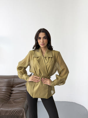 Olive Vatkalı Tencel Gömlek EY-5029-OLİVE
