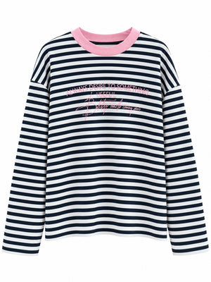 Lacivert Çizgili Pembe Baskılı Sweat 1126-Lacivert