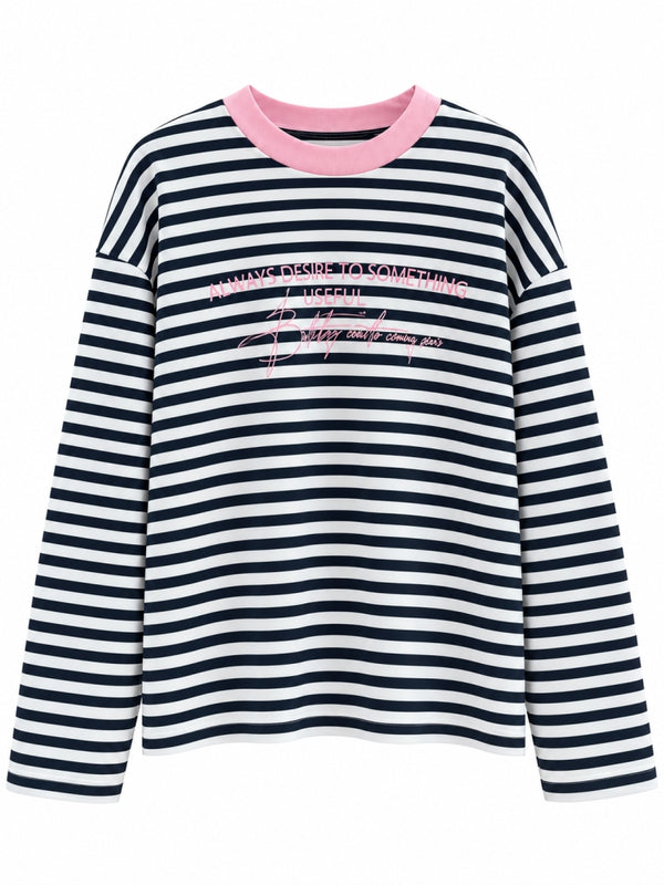 Lacivert Çizgili Pembe Baskılı Sweat 1126-Lacivert