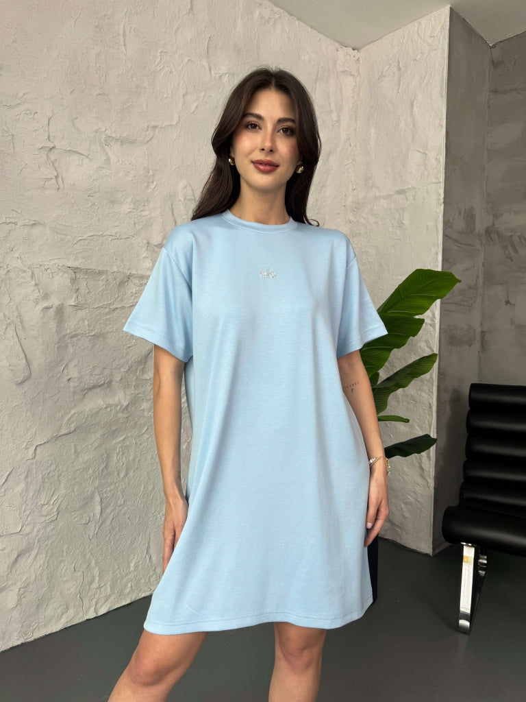 Bebe Mavi Orj Kısa Kol Modal Elbise
