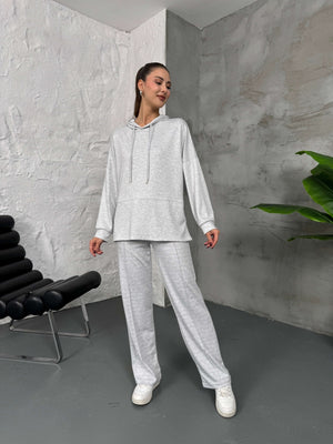 Gri Modal Yan Yırtmaçlı Sweat Takım
