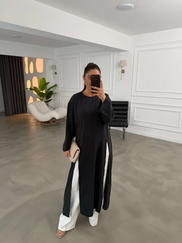 Siyah Yırtmaçlı Elbise Tunik 2880-Siyah
