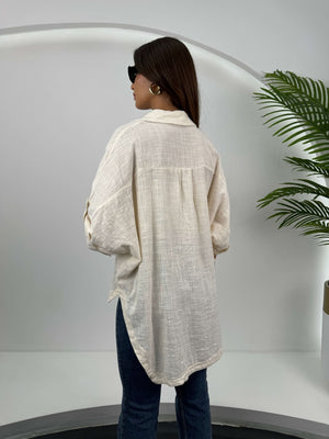 Taş Düşük Kol Oversize Gömlek