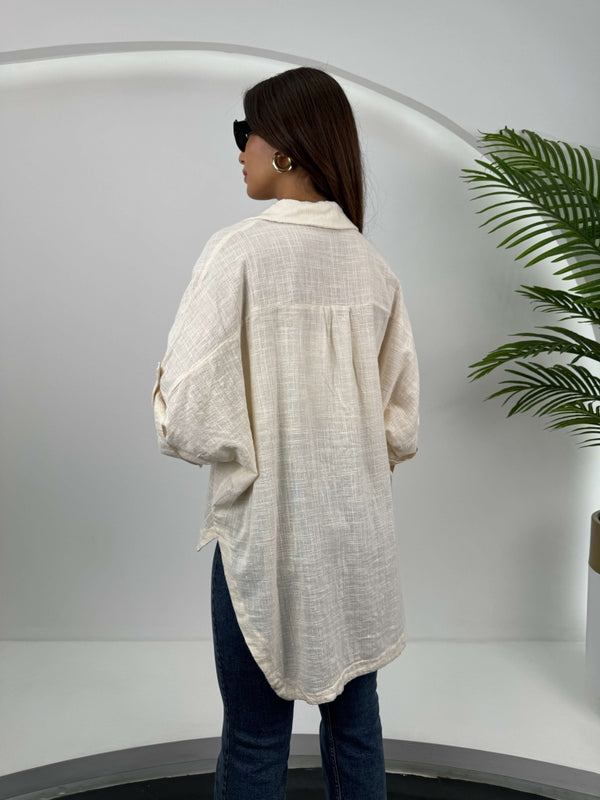 Taş Düşük Kol Oversize Gömlek