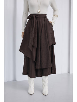 Kahve Bel Bağlamalı Etek Pantolon 0020-KAHVE