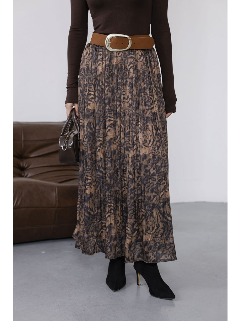 Kahve Kemer Detaylı Piliseli Etek 3375-KAHVE