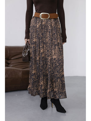 Kahve Kemer Detaylı Piliseli Etek 3375-KAHVE