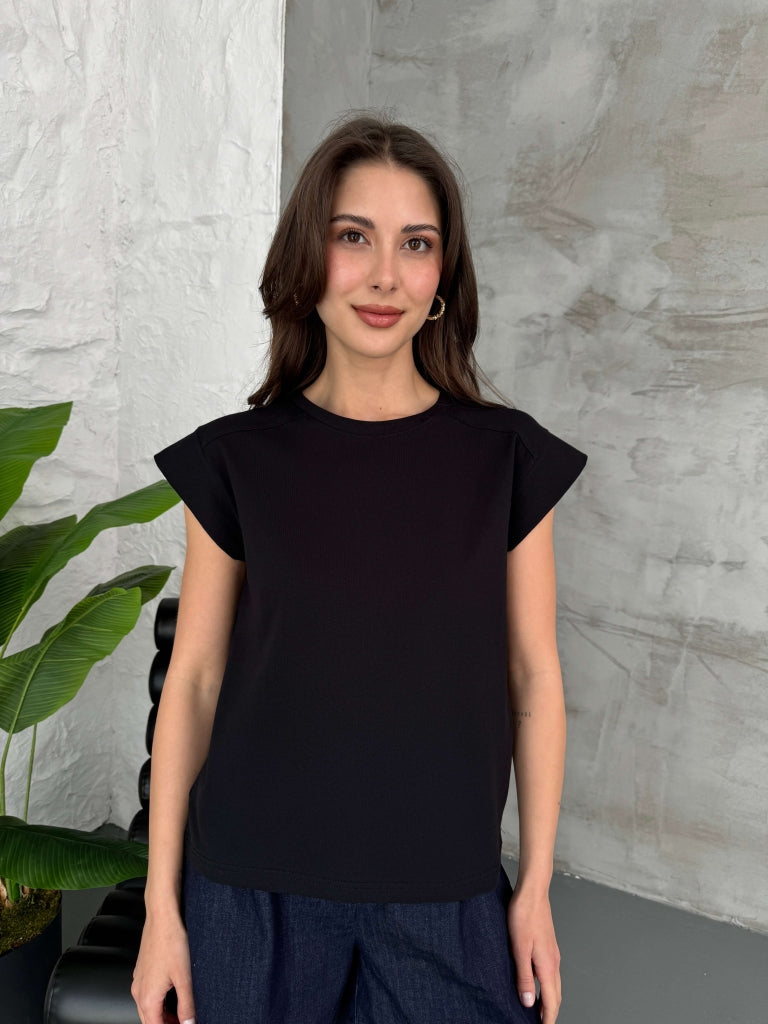 Siyah Ay Kol Basic Tshirt