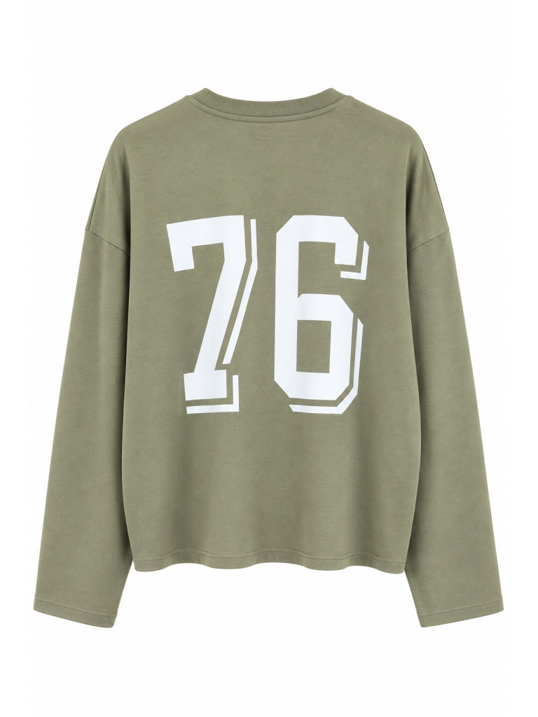 Haki Sırtı Yıldız Baskılı Basic Sweat 12511-Haki