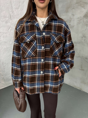 Kahverengi Cep Detaylı Ekose Ceket EY6055