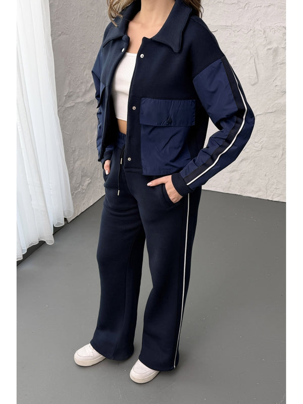 Lacivert Paraşüt Cepli Şardonlu Takım 1912-Lacivert