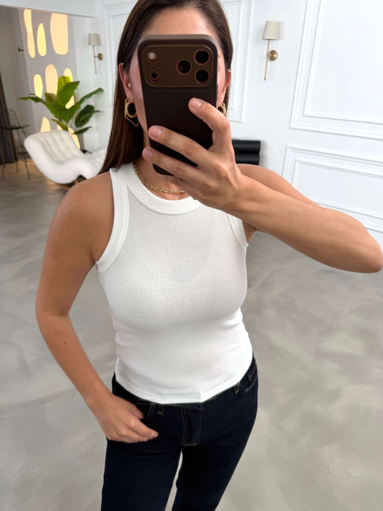 Beyaz Halter Yaka Fitilli Body 23067-Beyaz