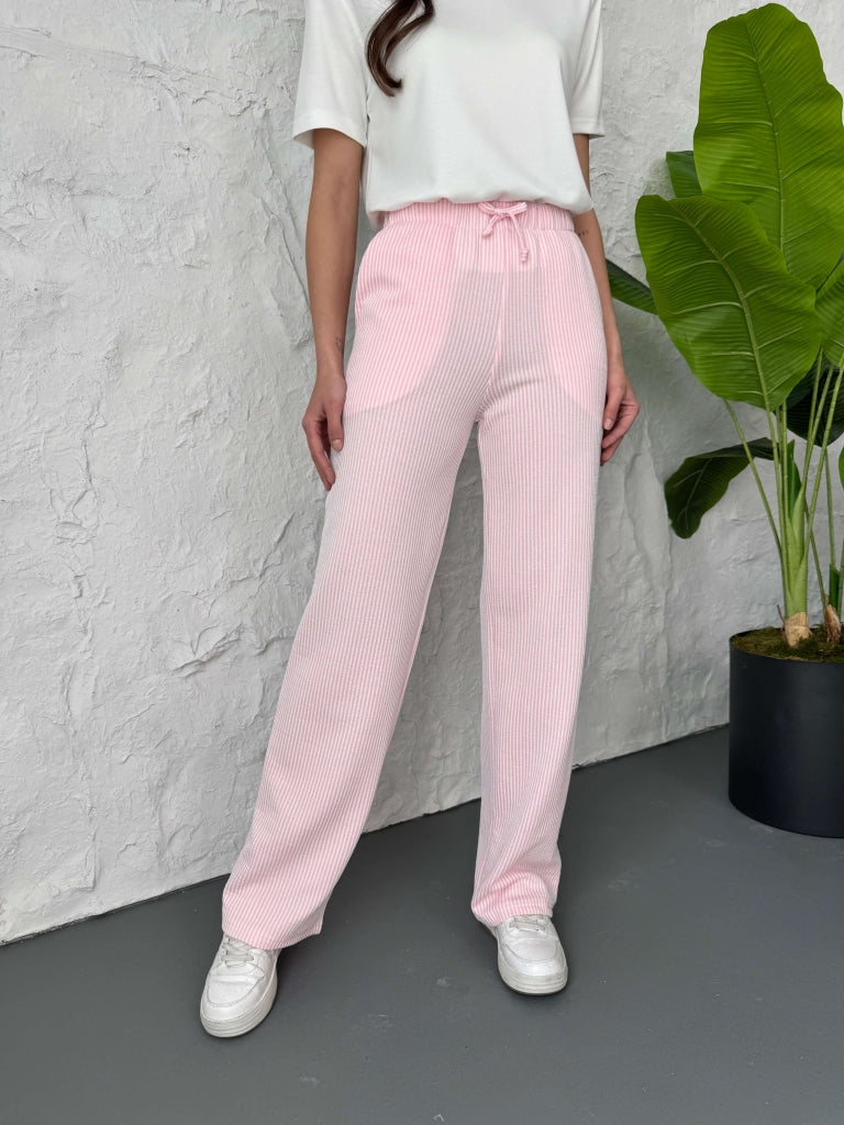Pembe Çizgili Bel Lastikli Pantolon