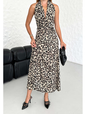 Leopar Boyun Detaylı Elbise