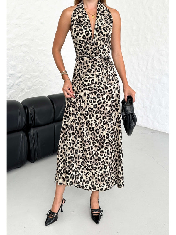 Leopar Boyun Detaylı Elbise