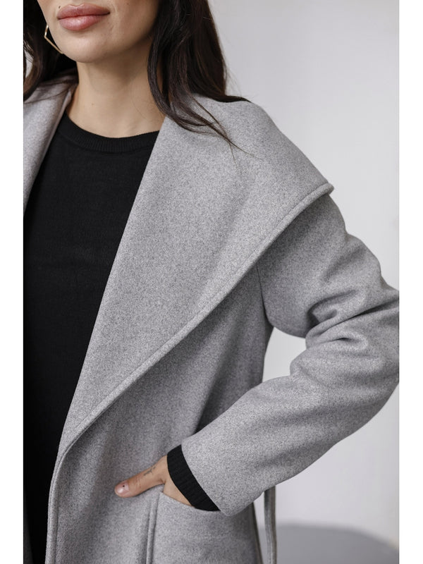 Gri Kapşonlu Kaşe Kaban 2610-Gri