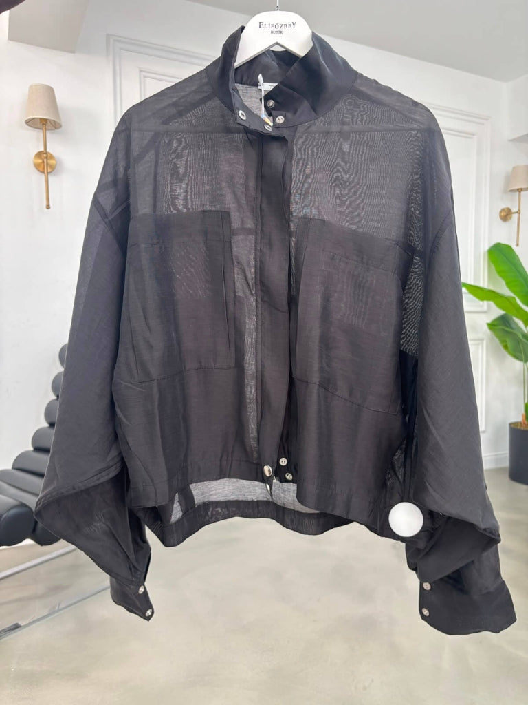 Siyah Cepli Oversize Transparan Ceket 9753-Siyah
