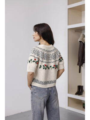 Ekru Nakış İşlemeli Triko Kazak 2616-Ekru