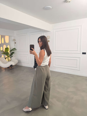 Haki Beli Pilili Tencel Pantolon 51204-Haki